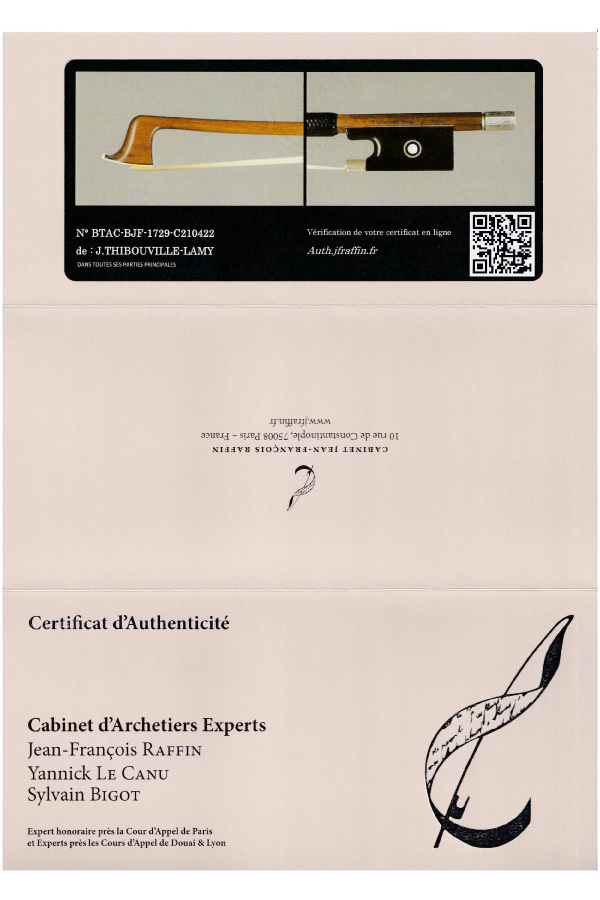 Jérôme Thibouville‑Lamyバイオリン弓の鑑定証.jpg